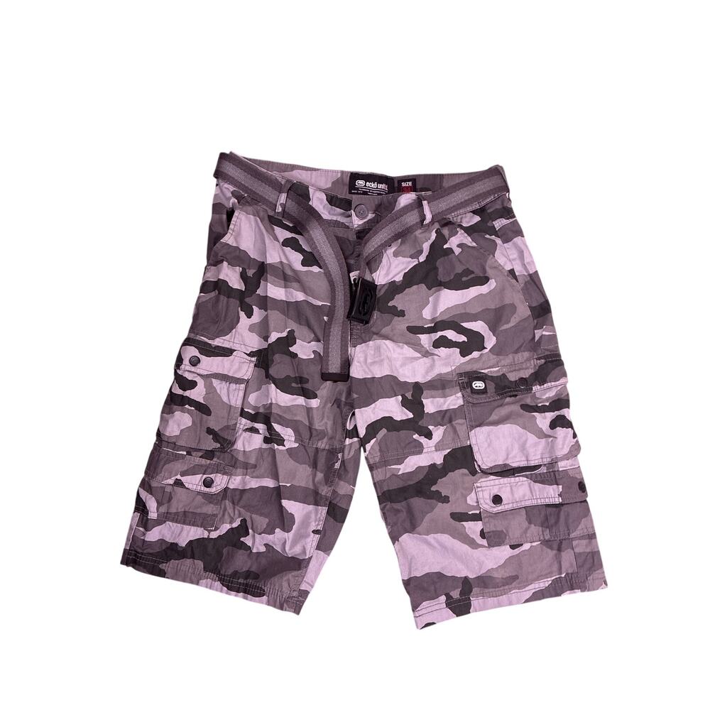 Ecko Unltd Y2K Camo Cargo Shorts Mens 34W Utility Belted Military Streetwear